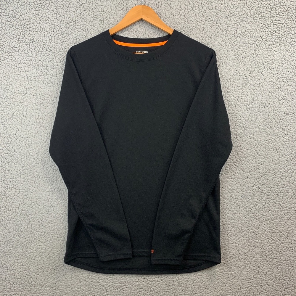 Omni Wool Mens Large Long Sleeve Mid-Weight Wool Blend Base Layer Shirt Black